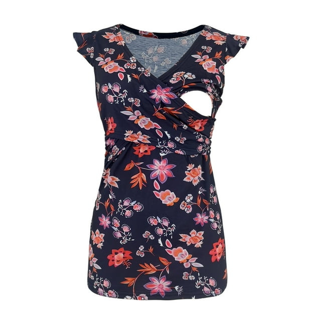 DPTALR Veste de Grossesse Sans Manches à Rayures Mode pour Femmes Fleurs Imprimé Gilet Haut d'Allaitement
