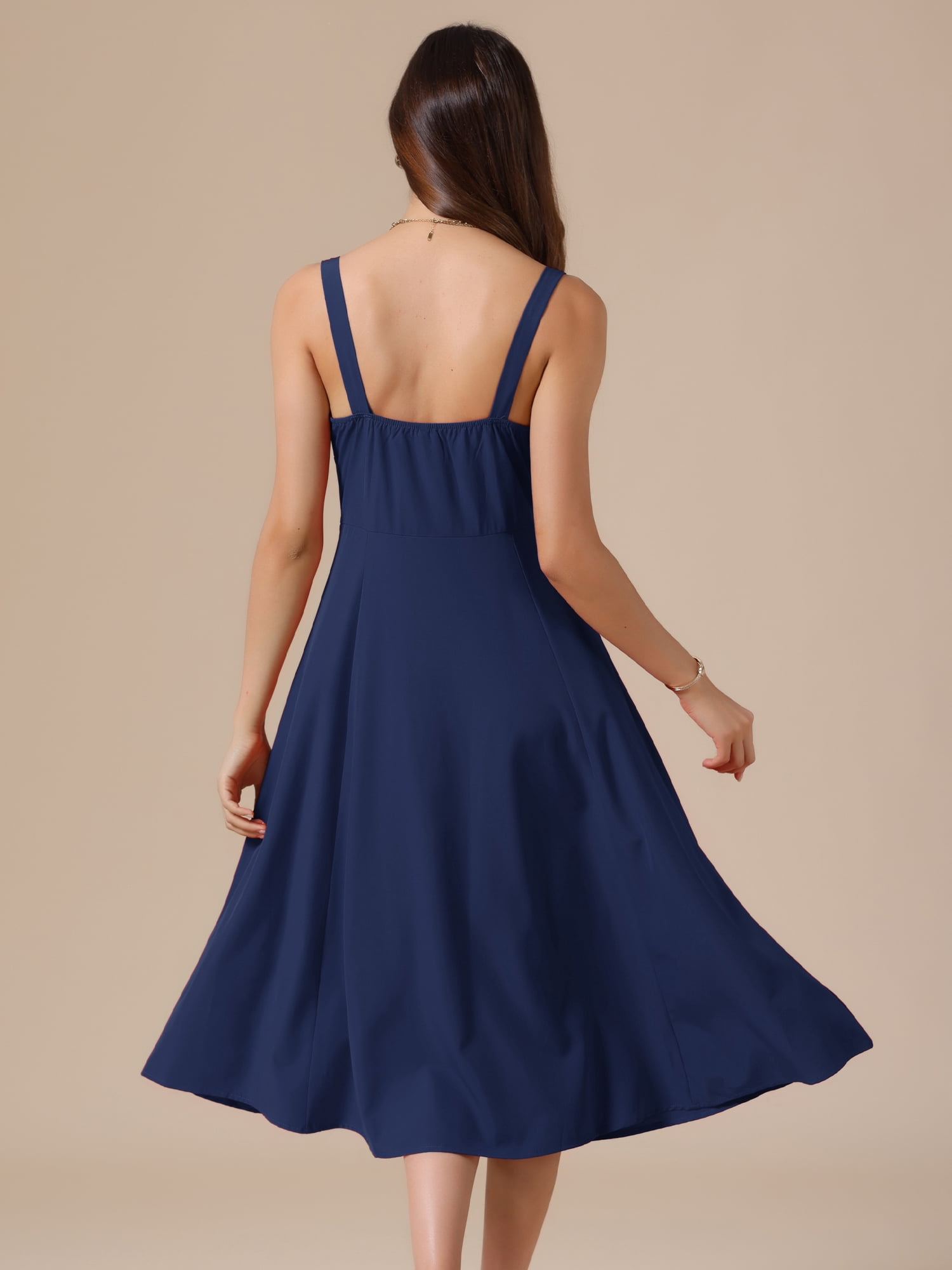 DARING DIVA Women's Spaghetti Strap Sweetheart Neck Side Slit A Line Dresses S Dark Blue