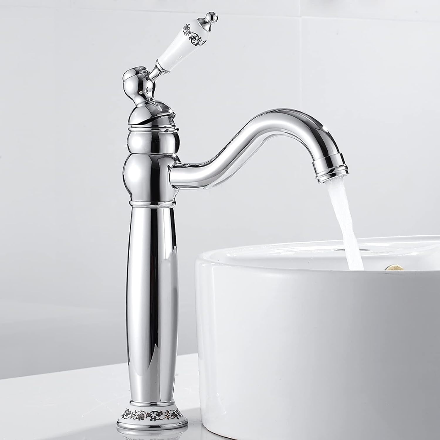 Bathroom Faucet Antique Brass, 360° Swivel Bathroom Vanity Faucet, Cold/Hot Water Basin Tap, Single Handle Bathroom Sink Faucet, Silver