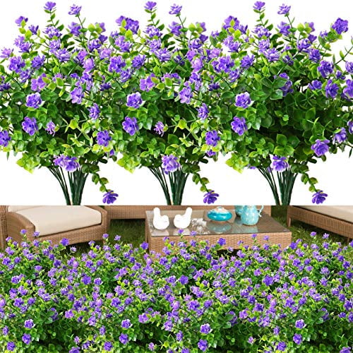 Yxyqr 8 Pack Uv Resistant Outdoor Artificial Flowers Bulk Faux Plastic Plants Outside Indoor Fake Hanging Greenery Shrubs Arrangement For Backyard Window Box Porch Home Decoration Purple Com Yxyqr 8 Pack Uv Resistant Outdoor, Are Artificial Plants Suitable For Outdoors