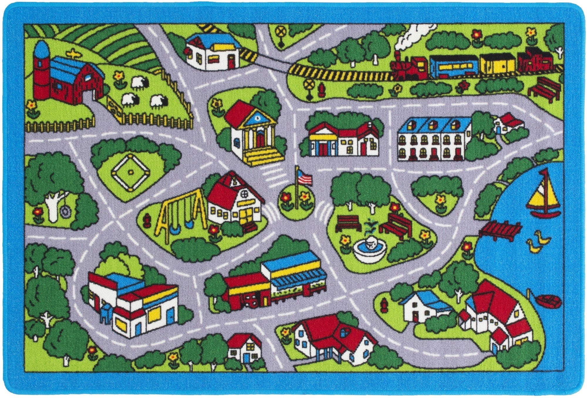 Kids Car Road Rugs City Map Play mat for Classroom/Baby Room Non-Slip Rubber Back
