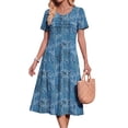 thumbnail image 3 of Fantaslook Pleated Summer Dresses for Women Short Sleeve A Line Midi Dress Flowy Floral Sundress Casual Dress with Pockets, 3 of 10