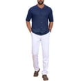 thumbnail image 2 of CAMISA DE RAYAS CHIC PARA HOMBRE, MANGA CORTA, TEJIDO TRANSPARENTE, TALLA XL, AZUL OSCURO, 2 of 5