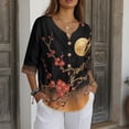 thumbnail image 3 of Xoenoiee Plum Blossom Moon Print Womens Button Down Shirts Linen Cotton 3/4 Sleeve Blouses Casual Loose Fit Gauze Tops Plus Size, 2XL, 3 of 7