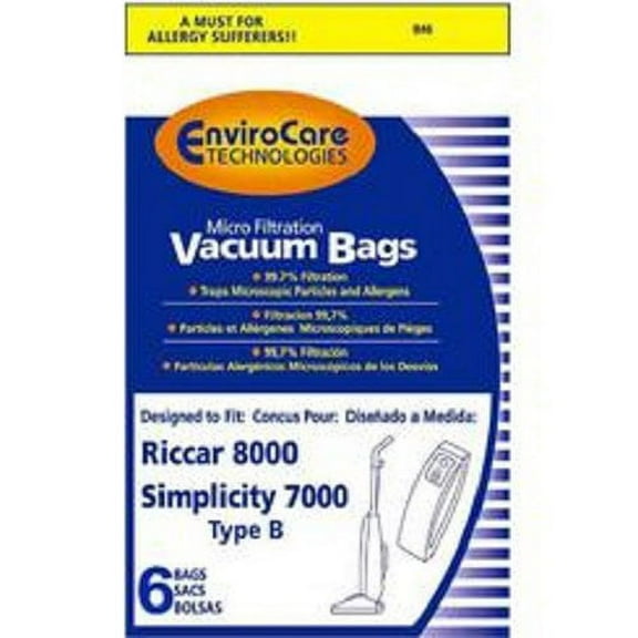 6 Riccar 8000 & 8900 Series Micro Filtration Type B Bags 6 Pk Generic Part # 846 Vacuum Cleaner Bags