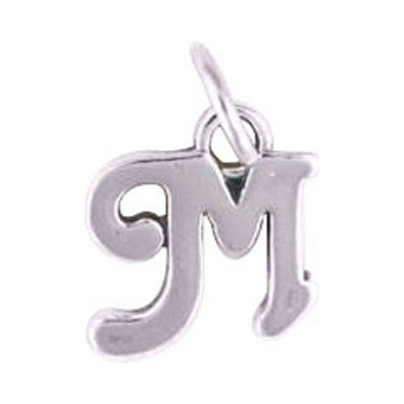 Sterling Silver 16" .8mm Box Chain Scrolled Letter M Pendant Necklace