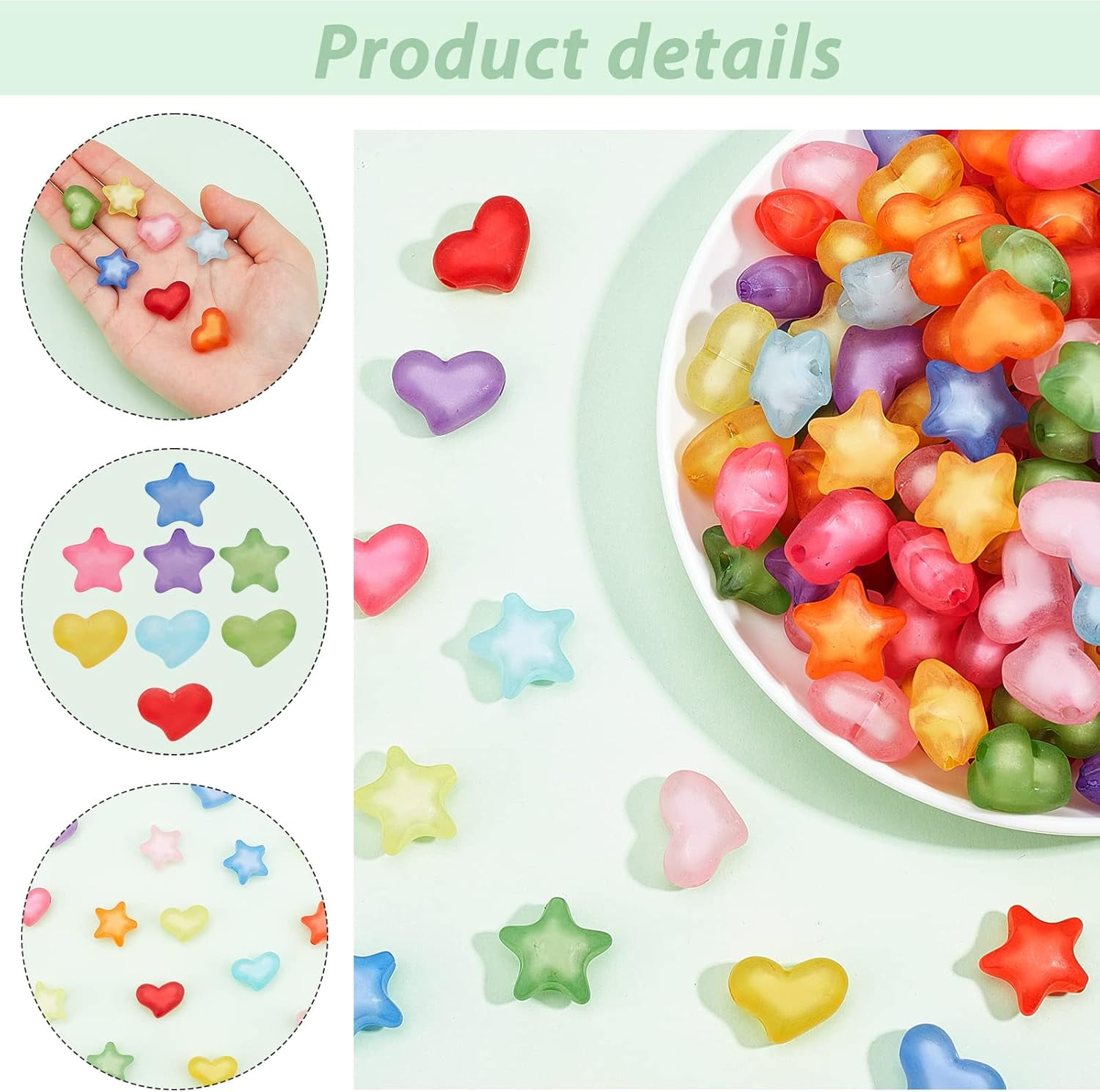 200pcs Heart Star Spacer Beads Acrylic Frosted Beads Candy Color Bead in Bead Spacer Beads for Bracelet Necklace DIY Jewelry Supplies Hair Braids Making Hole: 3mm diy