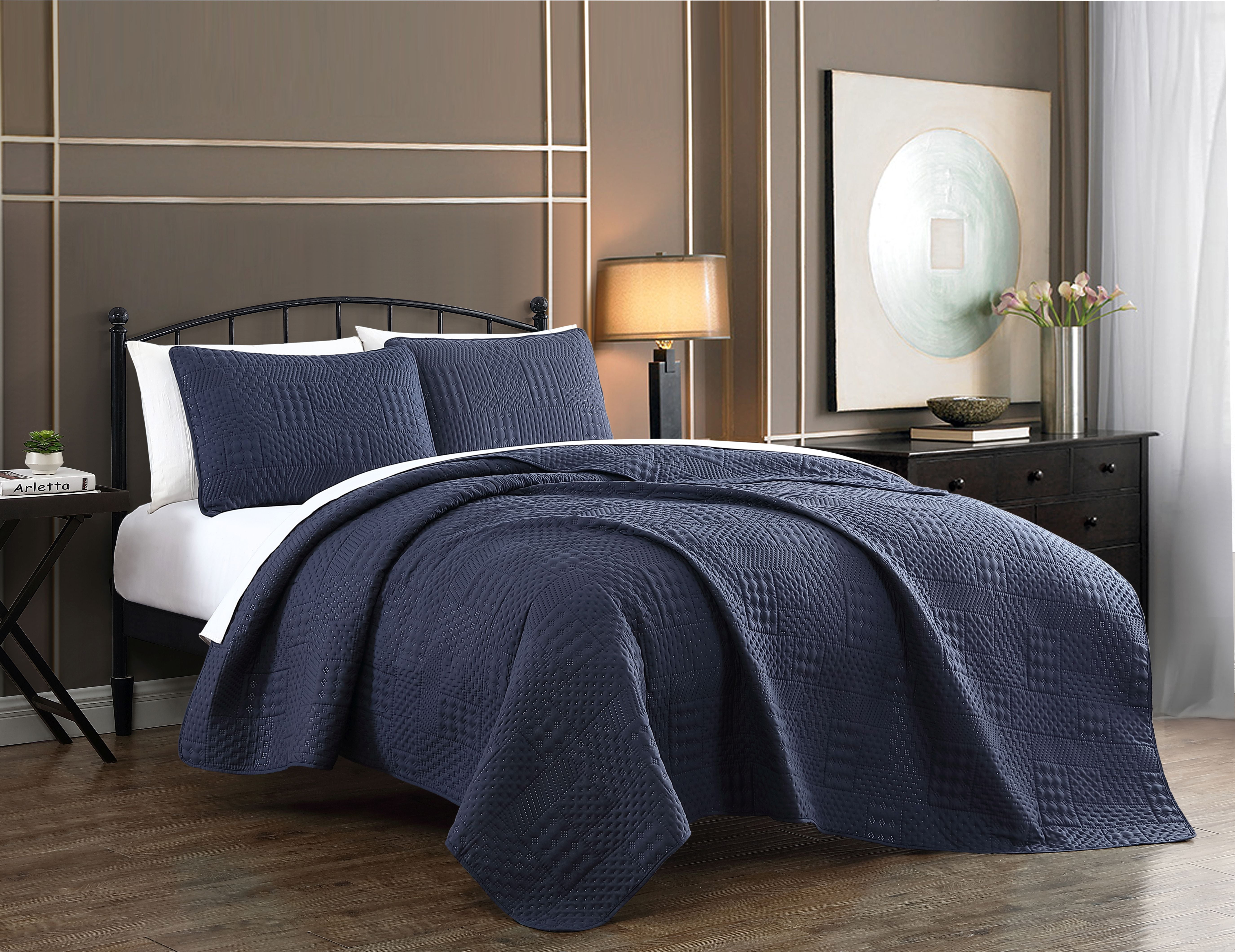 Yardley 2pc Navy Embossed Twin Quilt Set