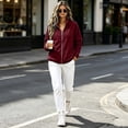 thumbnail image 3 of Keeplus Full Zip Jacket for Women Solid Stand Collar Long Sleeve Side Zip Pockets Classic Fall Winter Outerwear, 3 of 8