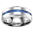 thumbnail image 6 of His and Hers 3 Piece Trio Sterling Silver Thin Blue Line Wedding Band Engagement Ring Set 10/5, 6 of 9
