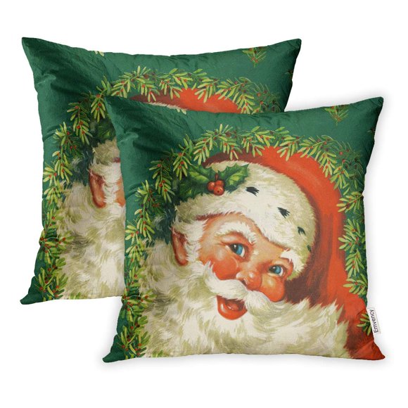 BOSDECO Père Noël Vert Personnage de Dessin Animé Taie d'Oreiller Housse d'Oreiller 20x20 Pouces Ensemble de 2