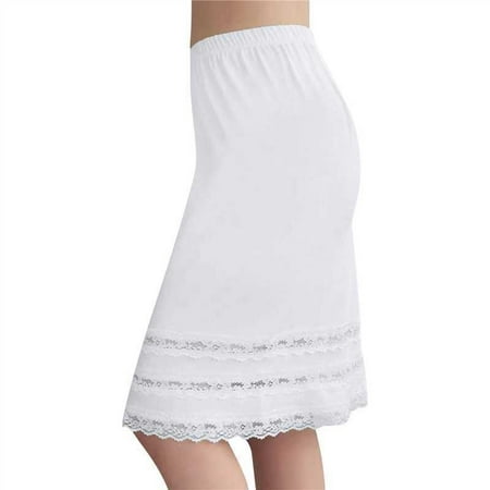 Lace Underskirt for Women Stretchy Modal Slip Skirt High Waisted Basic Liner Skirt for Dress White 3XL