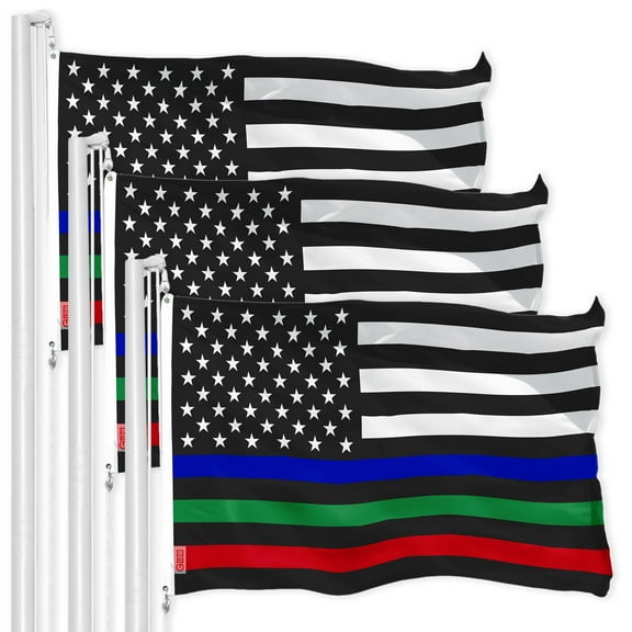 Thin Blue Green Red Line US Flag 3x5FT 3-Pack Printed 150D Polyester By G128