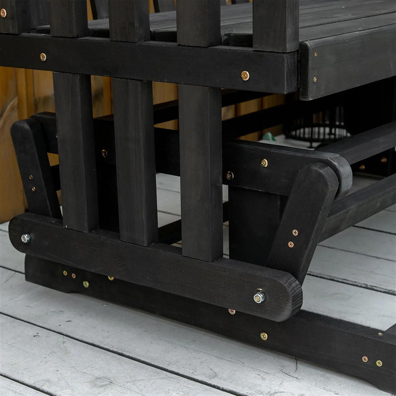 Demi Bonn 2-Person Patio Swing Glider Bench with Wide Armrest, Wood Outdoor Glider Chairs Rocking Chair Loveseat for Backyard Garden Porch, Black