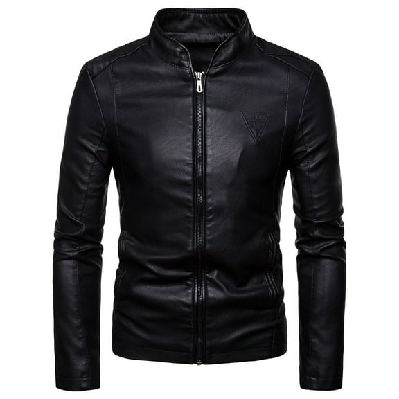 Odeerbi Faux Leather Outwear Jackets for Men Trendy Leather Plus Fleece Jacket Motorcycle Jacket Warm Leather Jacket Black