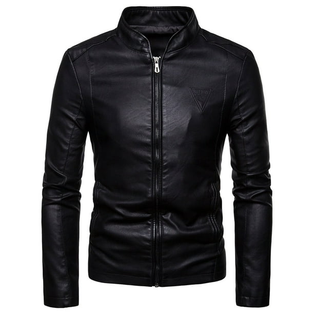 Chaqueta de cuero a la moda para hombre, además de forro polar, chaqueta de moto, chaqueta de cuero cálida Pompotops oipoqjl13742