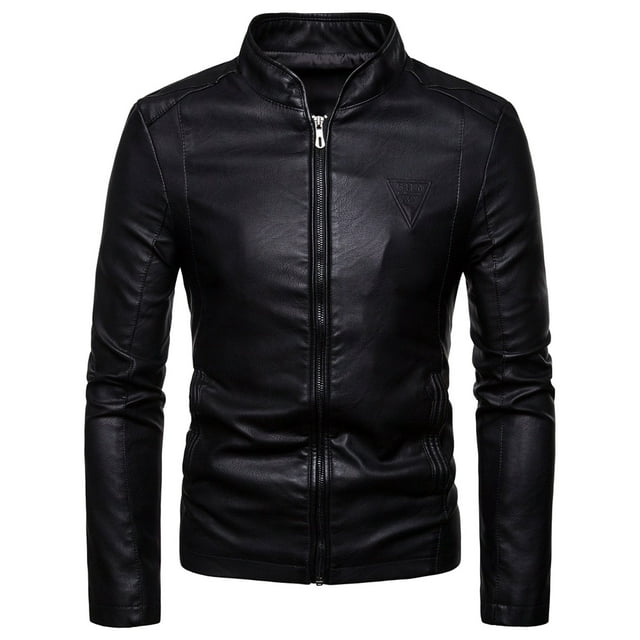 Leather Motorcycle Jacket Mens Fashion Leather Plus Fleece Jacket Motorcycle Jacket Warm Leather Jacket