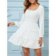 thumbnail image 4 of Fancyglim Dress for Women Long Sleeve Square Neck Short Dress Tiered Ruffle A-Line Flowy Mini Dresses with Pockets White XL, 4 of 7