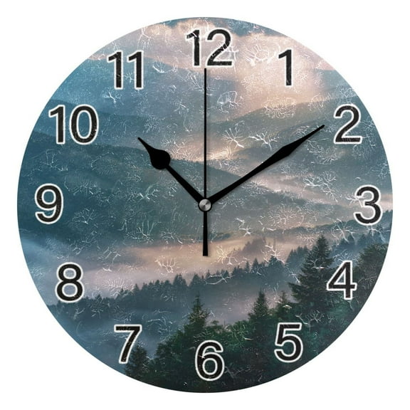 Ryvnso Mountain Wall Clock Non Ticking Silent Kitchen Clock Battery Operated Clocks 10 inch
