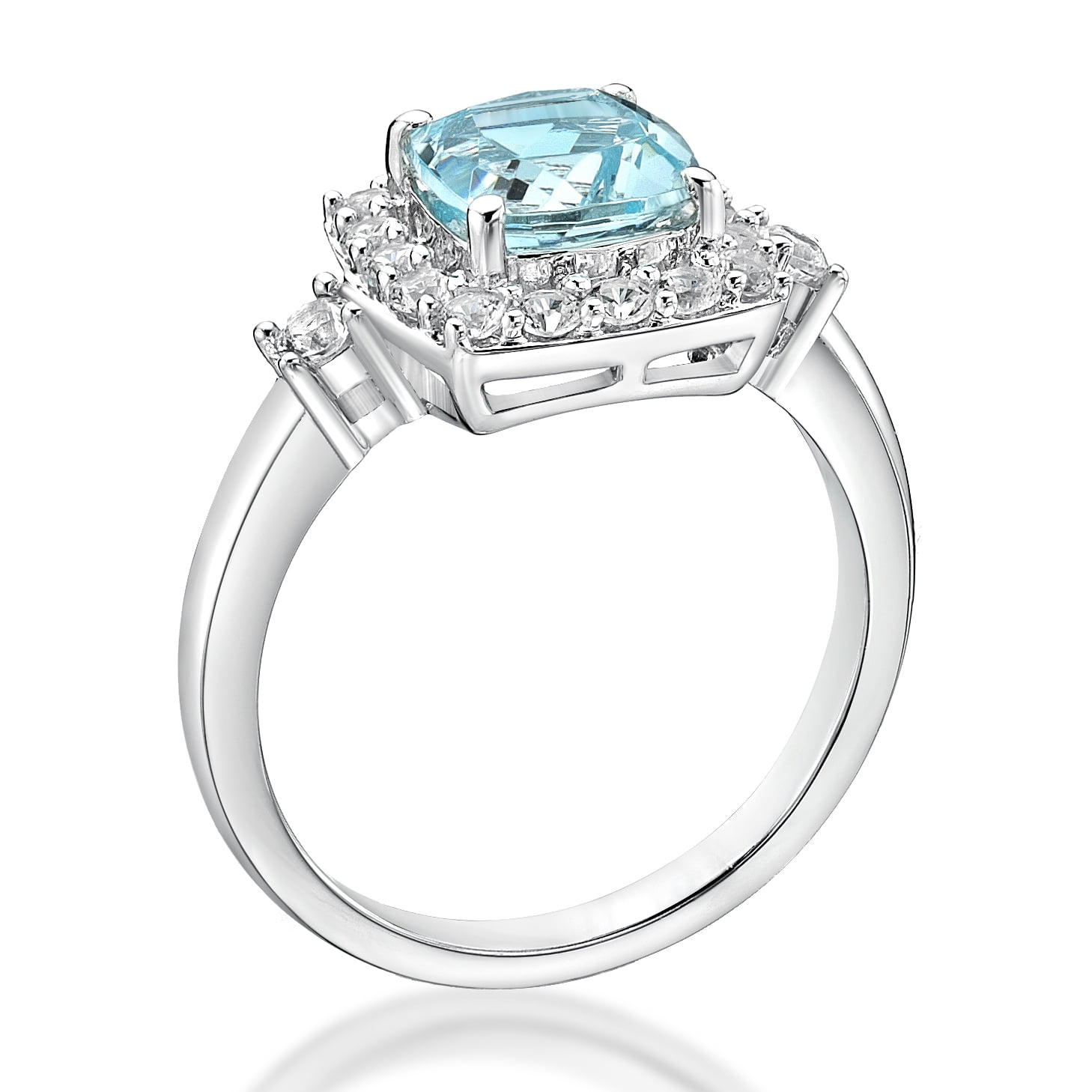 Jay Heart Designs 925 Sterling Silver Simulated Aquamarine and Created White Sapphire Ring