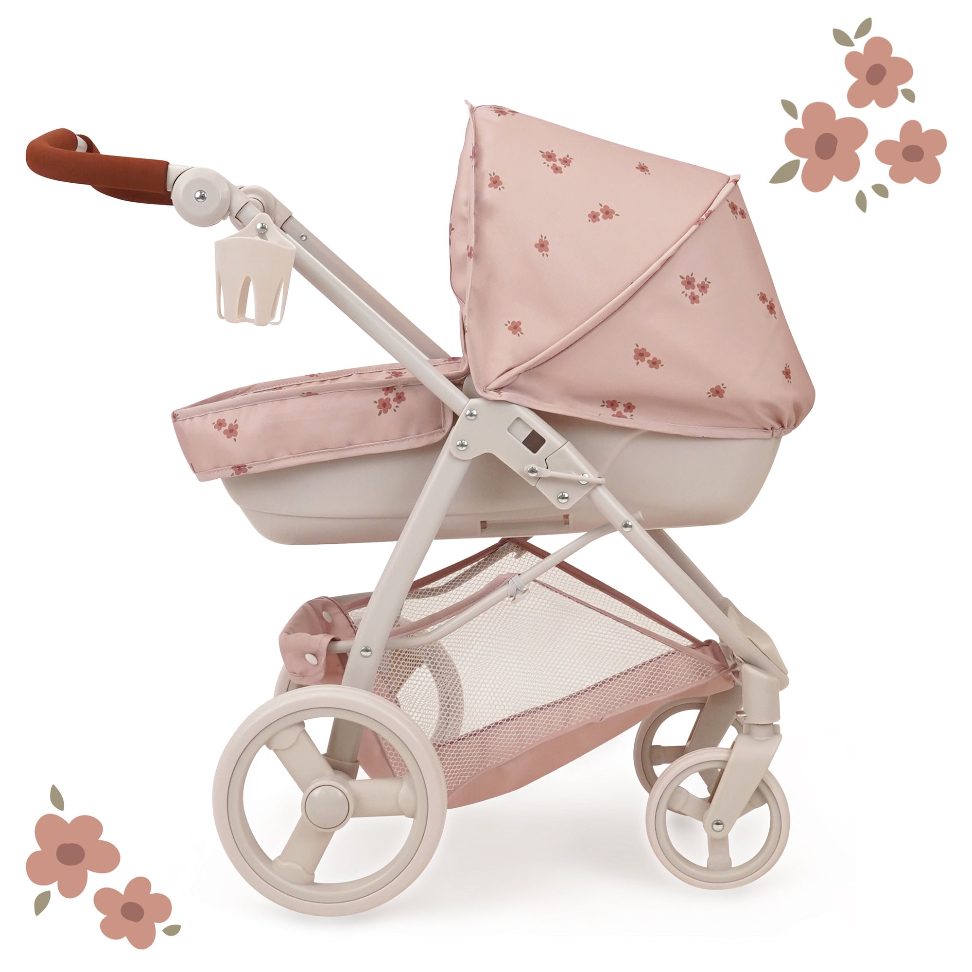 509 Crew: Ballet Flora - Bella 2-In-1 Doll Pram - Soft Pink Flower, Handbag, Removable Bassinet, Canopy-Adjustable Handle, Doll Accessory Toy, Kids 3+