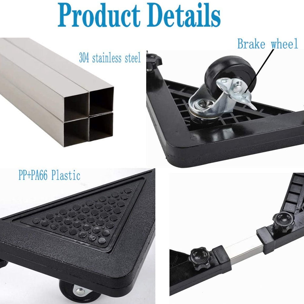 Mini Fridge Stand with 4 Locking Wheels 17.7"-25.6" Adjustable Dolly Washing Machine Stand Base，for Furniture Portable Refrigerator Dryer Stand（Black）