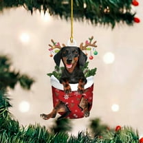 Dachshund Dog Christmas Pendant, Christmas Dachshund Ornament Acrylic Santa Claus Hanging Decoration, Car Accessories Drop Ornaments, Animal Xmas Crafts Decor Tree Hanging