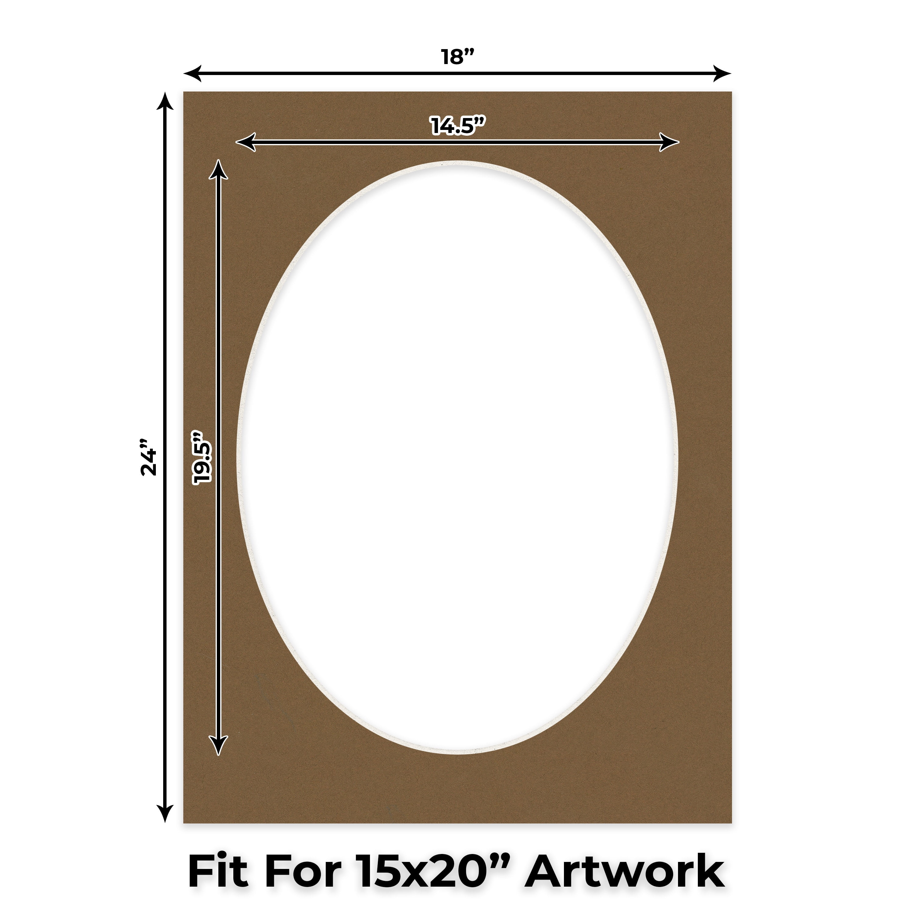 Aged Oak Brown Picture Frame Mat for 18x24 Frames - Oval Opening for 15x20 Photos - 10 Mats