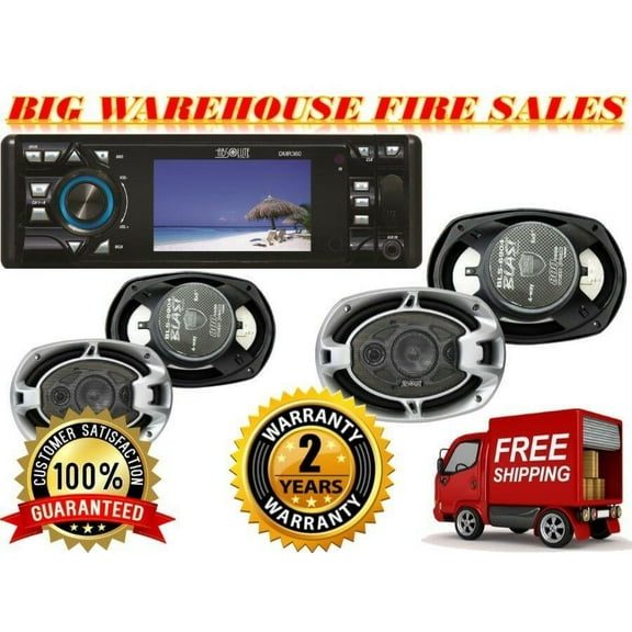 Absolute DMR-360 & 2 BLS-6904 Single Din Car Stereo Bundle<br/>3.5" Car Stereo DVD/CD/MP3/AM/FM Player & 2 Pairs of 6x9" speaker