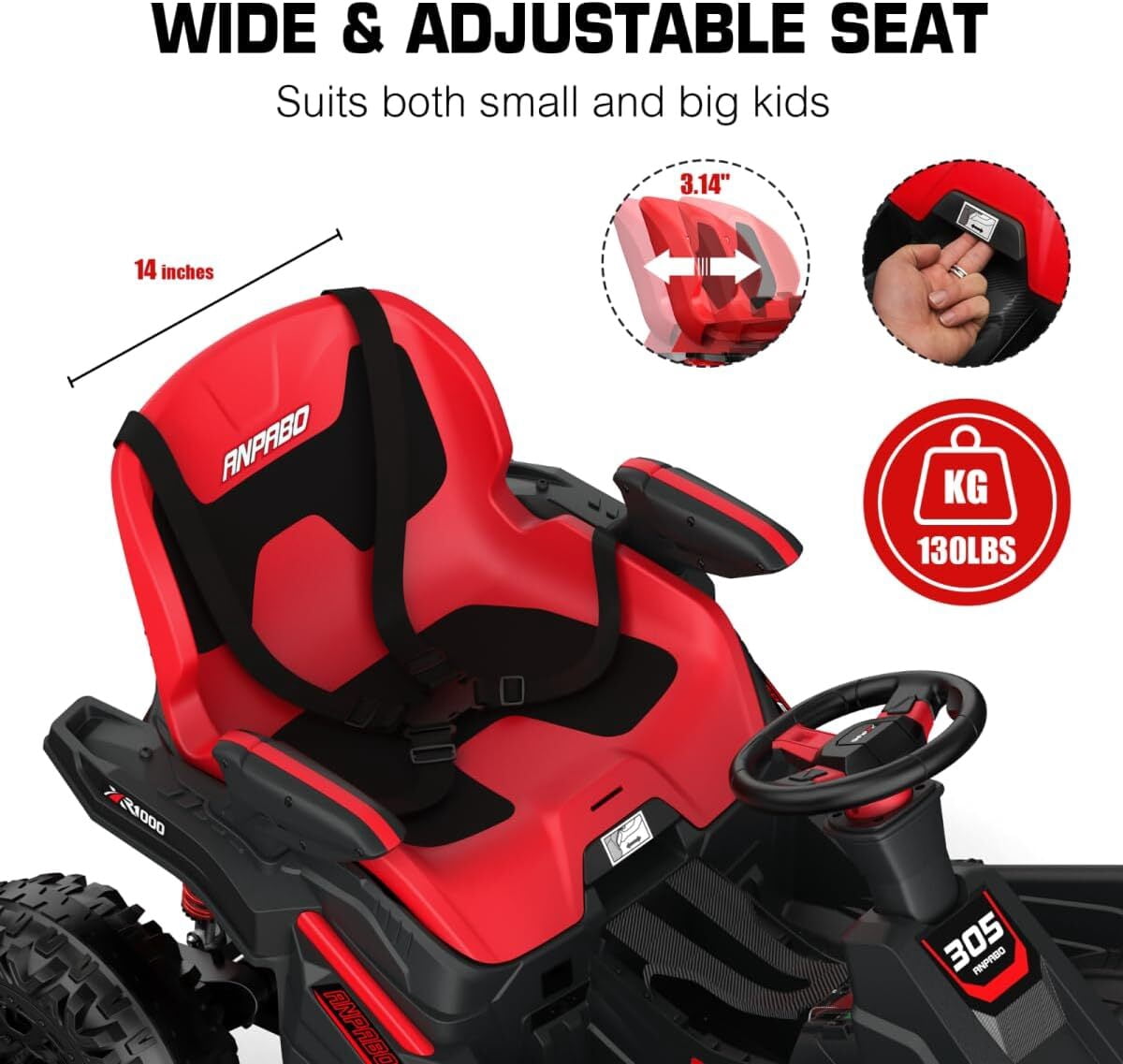 TOKTOO 24V Ride On Toys for Big Kids, 4WD Ride On Car with Parent Remote, 4 Wheeler for Kids Age 5-12, ATV Electric Cars for Kids with Adjustable Seat, LED Lights & Music, Red