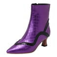 thumbnail image 3 of PEASKJP Bottes Classiques pour Femmes, Bout Carré, Chelsea, Talon Bas, Bottines Mode, Bottines à la Cheville, Violet 37, 3 of 5