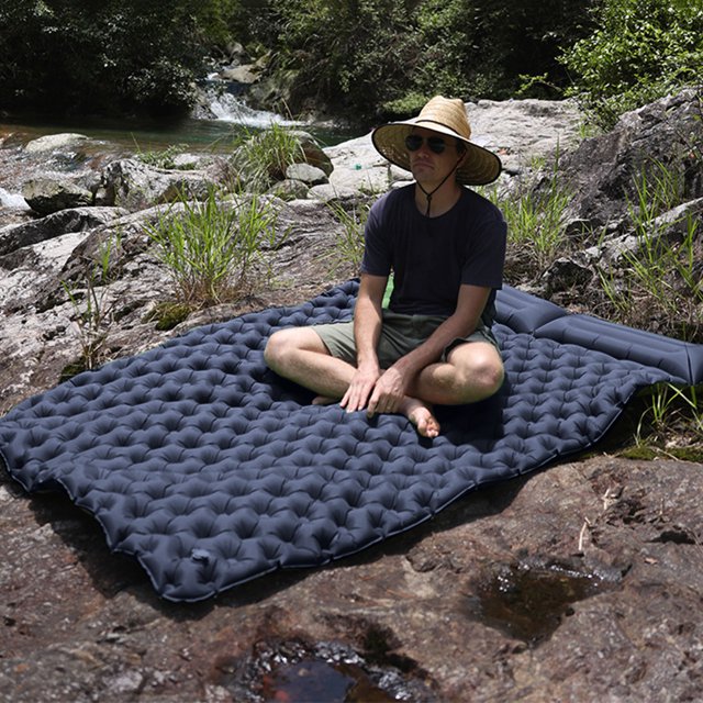 Colchón inflable impermeable para dormir Campamento Cojín de aire doble (Azul marino)
