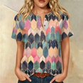 thumbnail image 2 of JULMCOMO Cotton Linen T Shirts for Women Floral Print Short Sleeve Casual Henley Shirts Baggy Comfy Summer Tops with Chest Pocket Green 3XL, 2 of 9