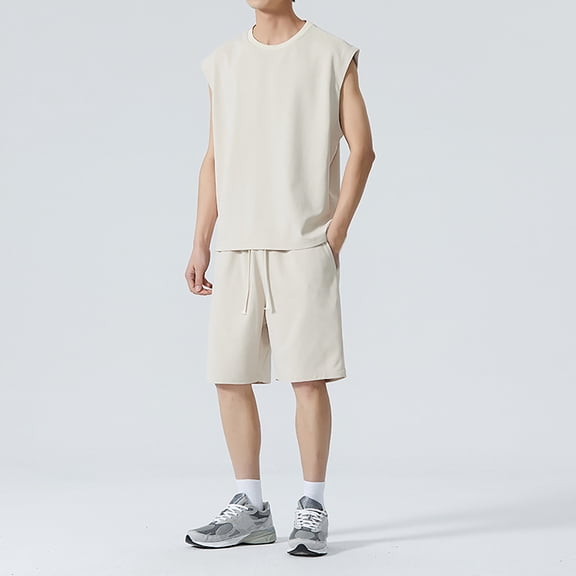 Vedolay Summer Short Sets Men's Shorts Set Summer Lightweight for Men 2 Piece Shorts Tracksuit,Beige M