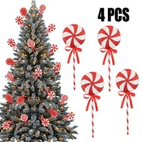 KOYPTL 4 Pcs Lollipop Christmas Ornament Set,Red White Foam Lollipop Spray for Christmas Tree Lollipop Shape Candy Ornament Festive Decoration for School Bedroom Home Christmas Winter Holiday