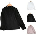 thumbnail image 1 of Top para mujer,Camisa de encaje para mujer, elegante blusa de cuello redondo, manga larga abotonada, mezcla de poliéster, ropa informal, sopatenor, 1 of 9