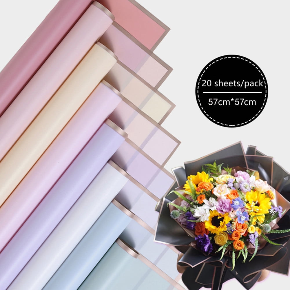 20pcs Flower Wrapping Paper Waterproof Semi-permeable Gold Border Jelly  Color Bouquet Packaging Paper