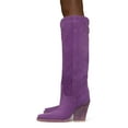 thumbnail image 4 of YDN Women Western Cowboy Pointed Closed Toe Boots Chunky Block High Heels Pull On Wide Calf Knee High Boots Shoes Size 6 Purple, 4 of 5