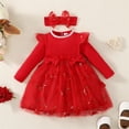 thumbnail image 2 of Girls Prom Dresses Girls' Fall and Spring New Long Sleeve Ruffled Lace Round-Neck Embroidery Mesh Princess Bow Skirt Girls Going out Dresses Red-A 6M, 2 of 9
