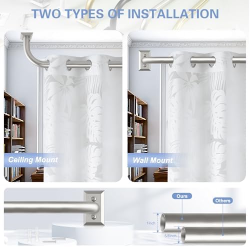 Nickel Wrap Around Curtain Rods 72 to 144 Inch:Blackout Heavy Duty Adjustable Long Window Curtain Rod Room Darkening,Modern Decorative Curved French Metal Drapery Rod Easy Install,Satin Nickel