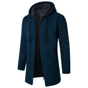 Men's Fleece Lined Jacket Fuzzy Fleece Jacket Fashion Long Sleeve Warm Plaid Printed Drawstring Hooded Jacket Top