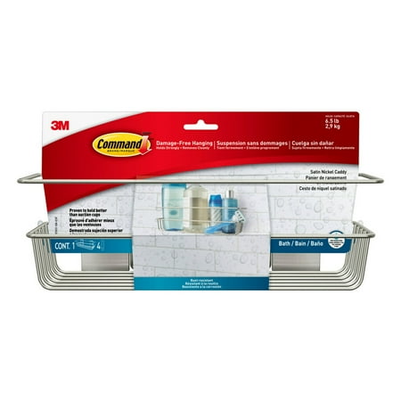 command bath shower caddy  satin nickel  1 caddy  4 water resistant strips  bathroom organization