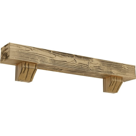 

Ekena Millwork 4 H x 6 D x 48 W Sandblasted Faux Wood Fireplace Mantel Kit w/ Ashford Corbels Natural Pine