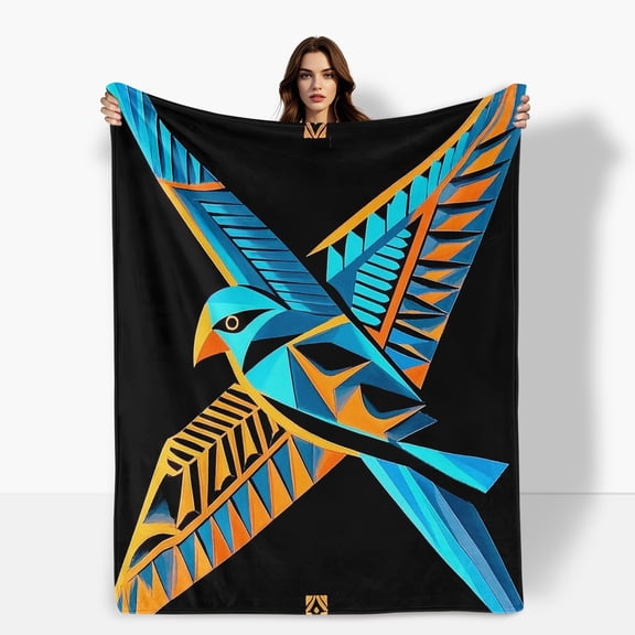 Thunderbird Red Orange Family Flannel Blanket Soft Warm Comfortable For Sofa Bed Travel Camping Living Room Office Chair Polyester Fiber Gift For Family Or Friends