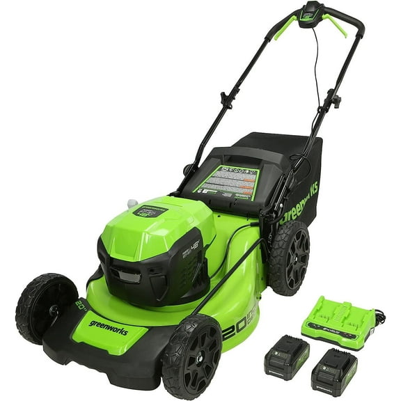 Greenworks 48V 20" Cordless Mower, (2) 24V 4Ah USB Battery &4A Dual Port Charger