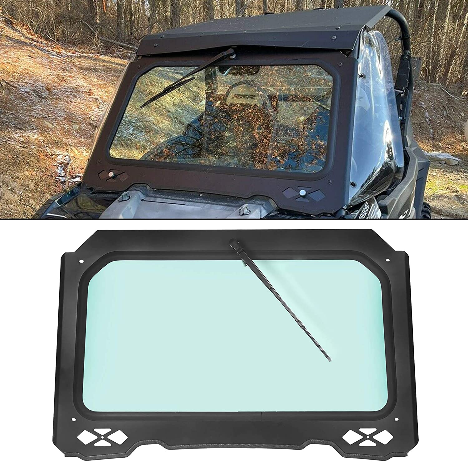 ECOTRIC Full Glass Windshield W/Wiper Compatible with 1418 Polaris RZR
