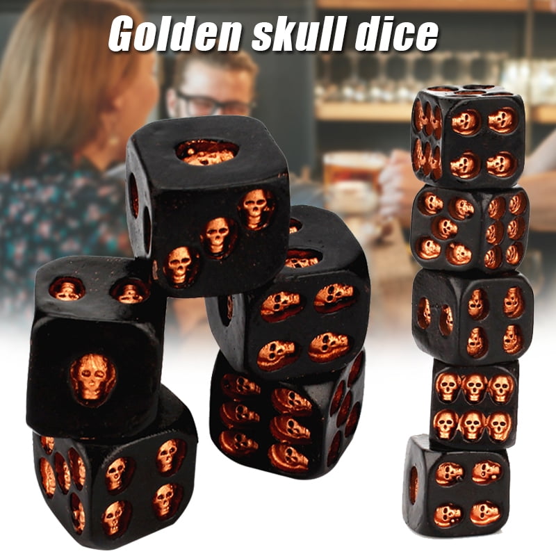 5pcs 6 Sided Black Skull Dice Poker Dice Game Party Entertainment Leisure Toy 