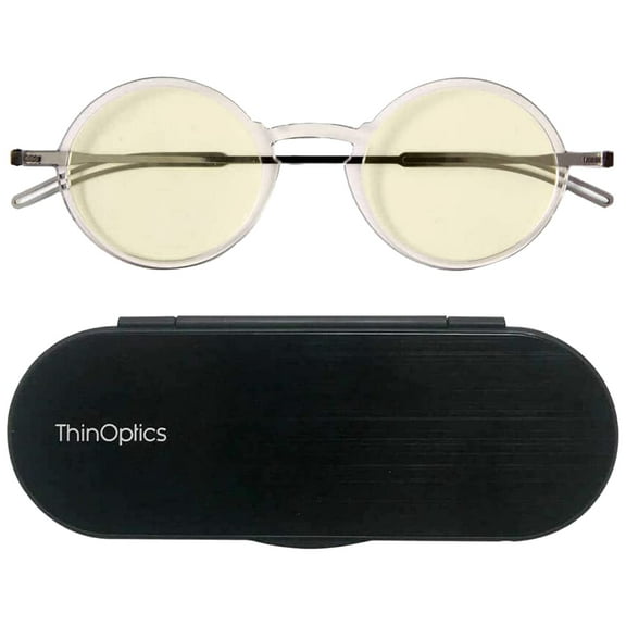 ThinOptics Manhattan Blue-Light Blocking Computer Reading Glasses and Milano Aluminum Case, Clear Frames/Blue Light Filtering, 2.50