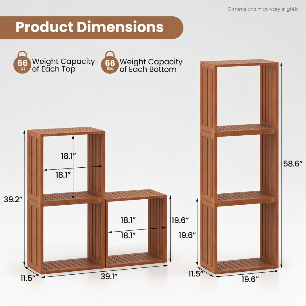 Demi Bonn 3-Cube Bookcase, Solid Wood Construction, Stackable Design, Open Slatted Shelves, Storage Organizer