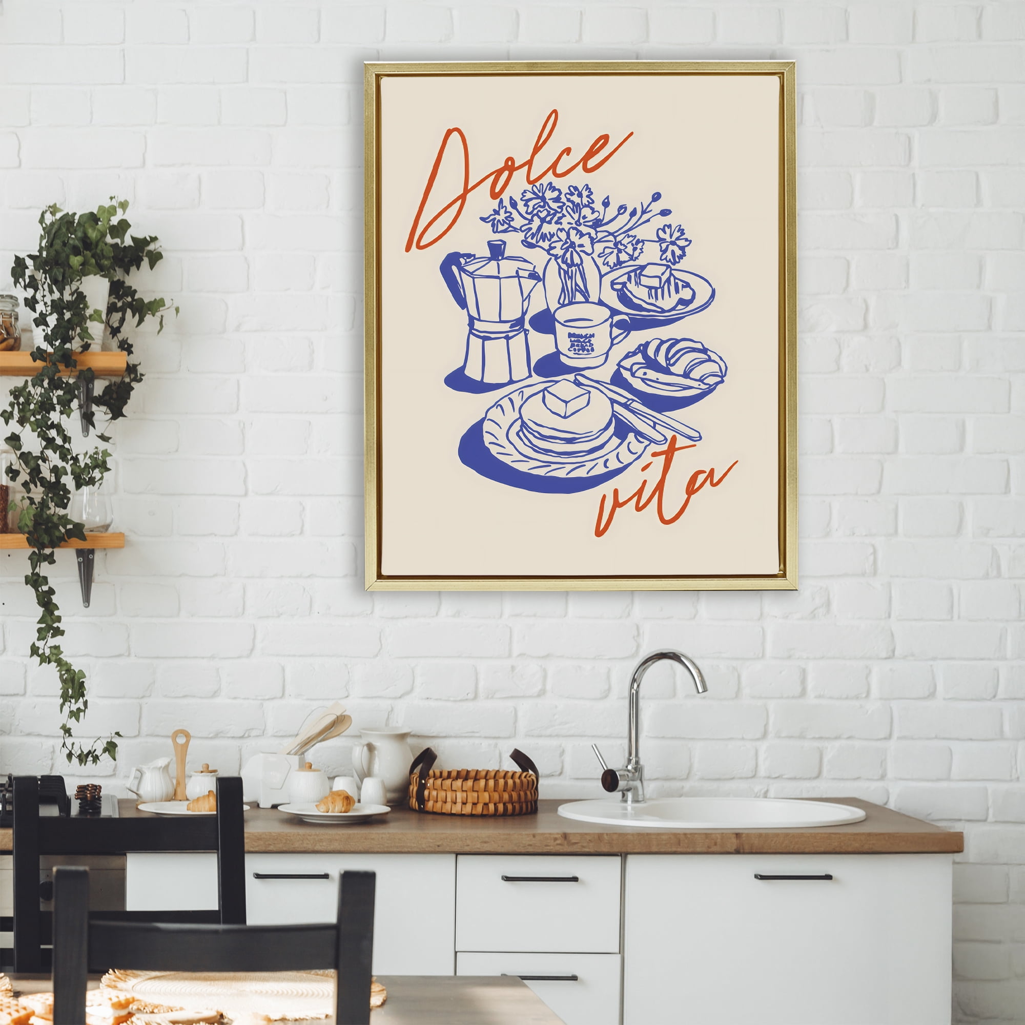 Stupell Industries Retro Breakfast Morning Spread Gold Framed Floater Canvas Wall Art, design by The Prints Vibe